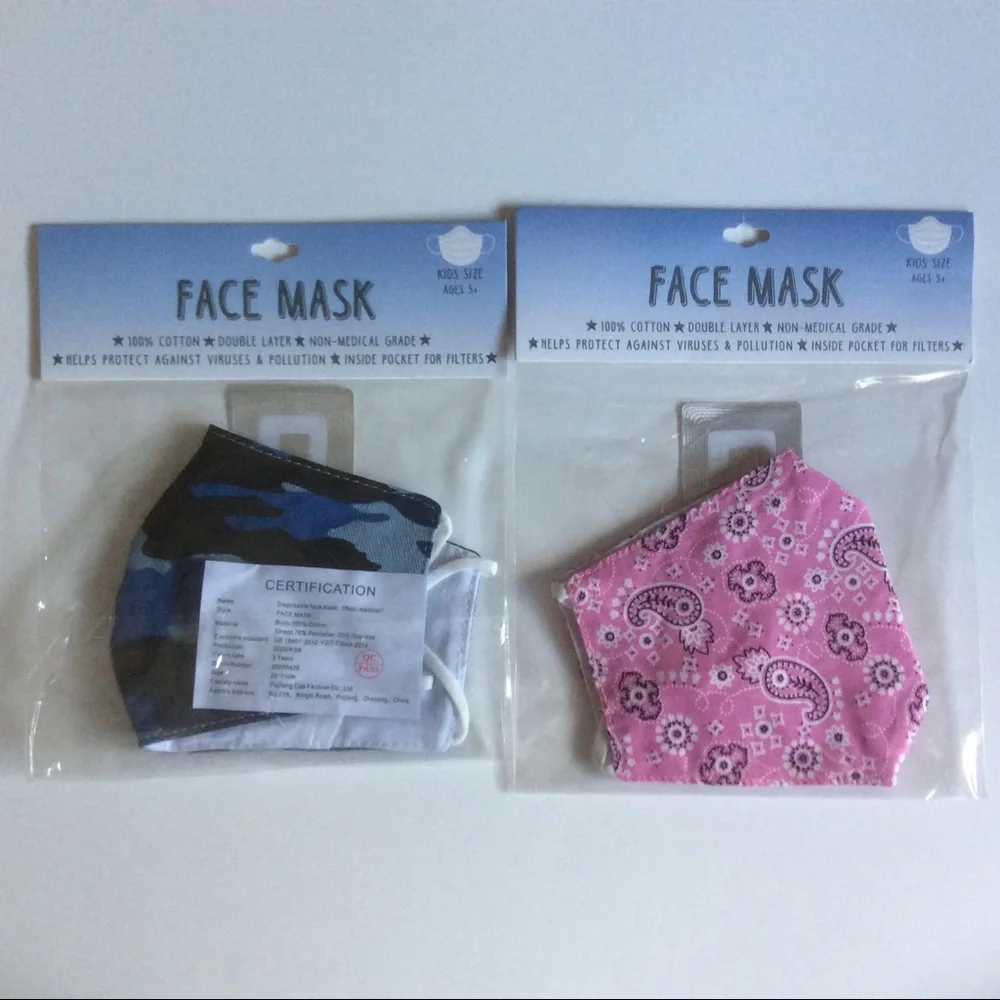 Kids Cotton Face Masks with Elastic Strap Filter Pocket Handkerchief Pattern